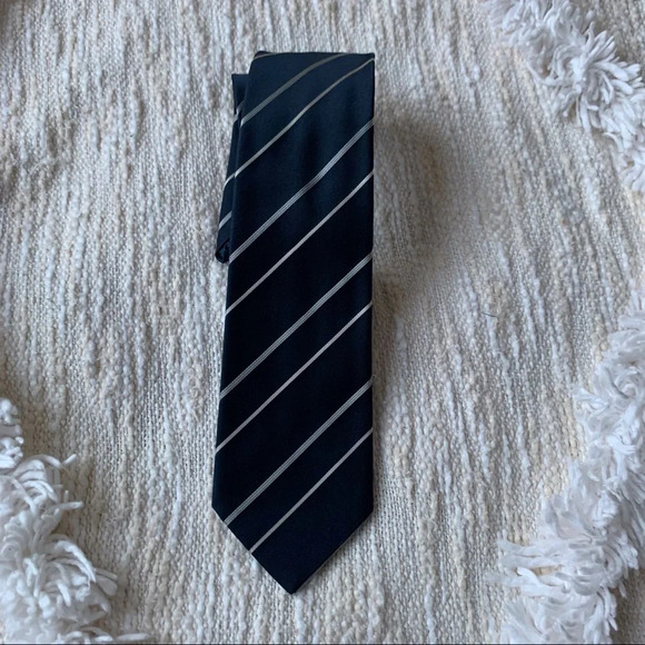 Vintage Christian Dior Navy Striped Silk Tie - Picture 1 of 7